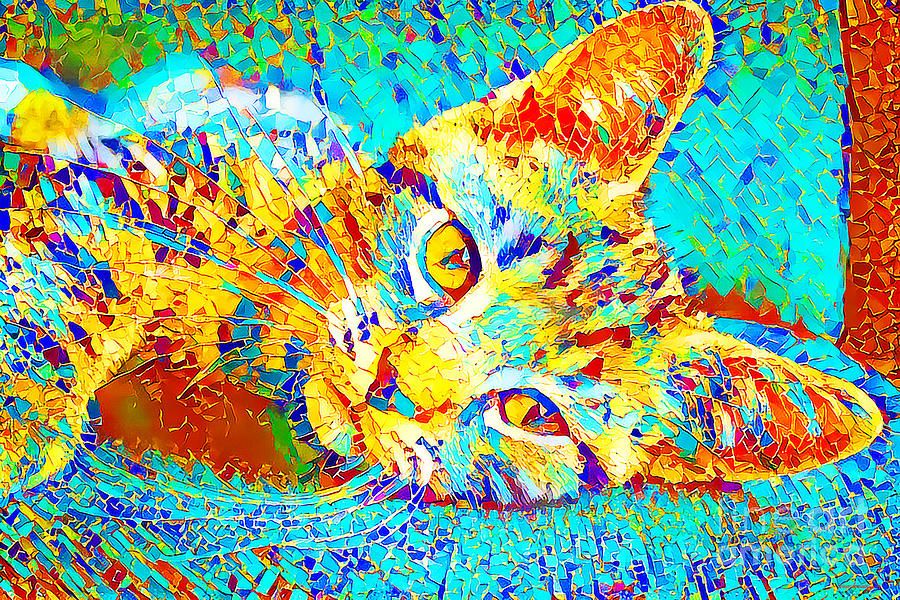 Cat in Vibrant Happy Colorful Stained Glass Motif 20200805 Photograph by Wingsdomain Art and Photography