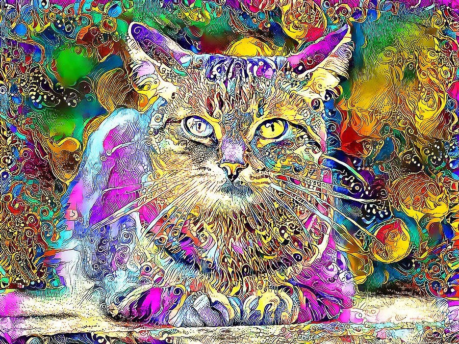 Cat In Vibrant Surreal Abstract 001001 20200420 Photograph by Wingsdomain Art and Photography