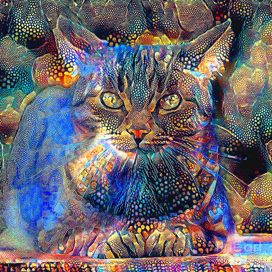 Cat In Vibrant Surreal Abstract 001002 20200420 square v2 Photograph by Wingsdomain Art and Photography