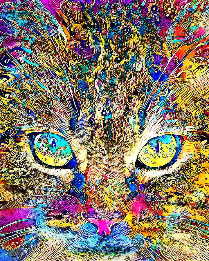 Cat In Vibrant Surreal Abstract 002001 20200420 Photograph by Wingsdomain Art and Photography
