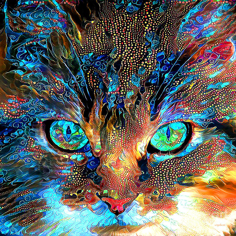Cat In Vibrant Surreal Abstract 002004 20200420 square Photograph by Wingsdomain Art and Photography
