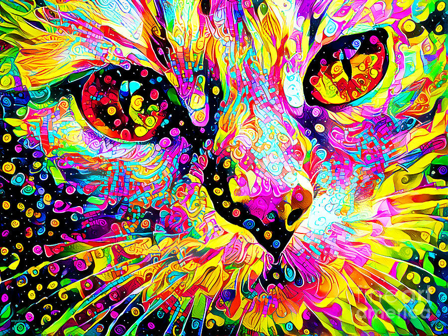 Cat In Vibrant Whimsical Colors 20210118 Photograph by Wingsdomain Art and Photography