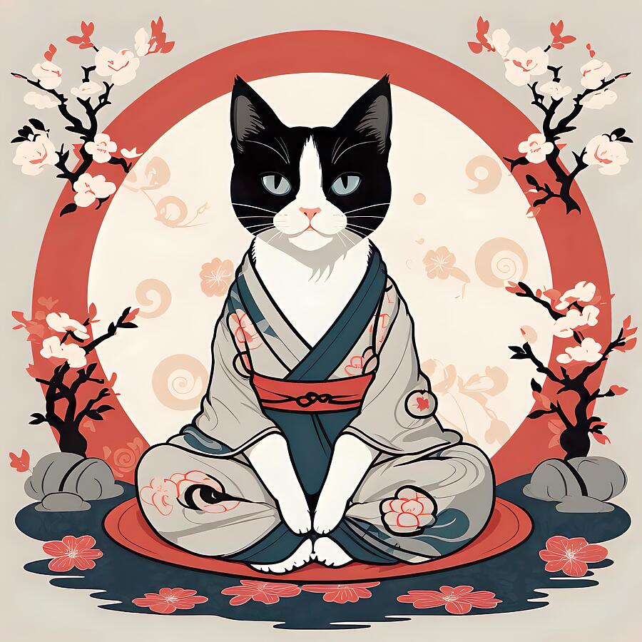 Cat in Zen  Digital Art by Lisa Pearlman