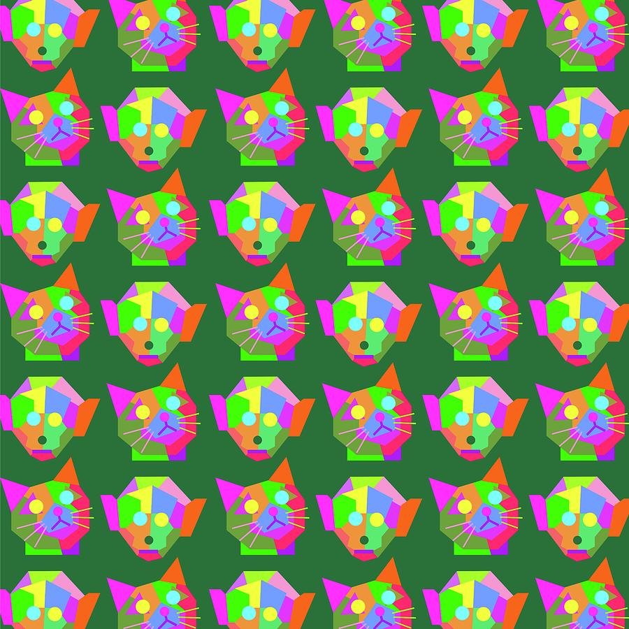 Cat Monkey Pattern Wpap Style Green Background Digital Art