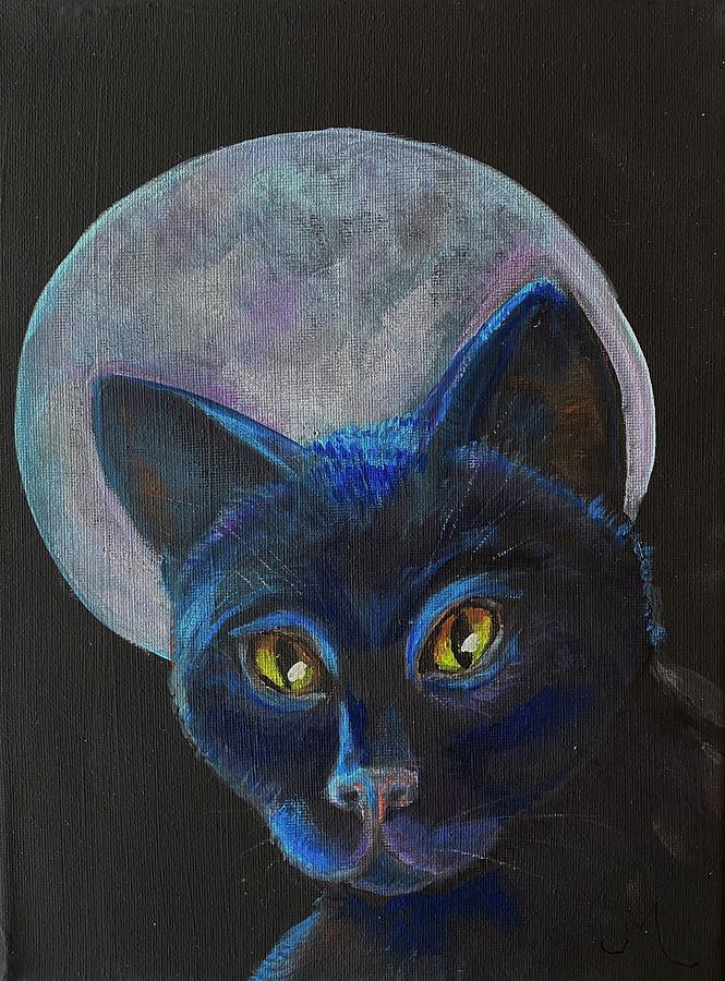 Cat Moon Painting by Joan Mace - Fine Art America