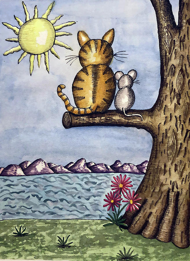 Cat Mouse Sun Painting by Christina Wedberg