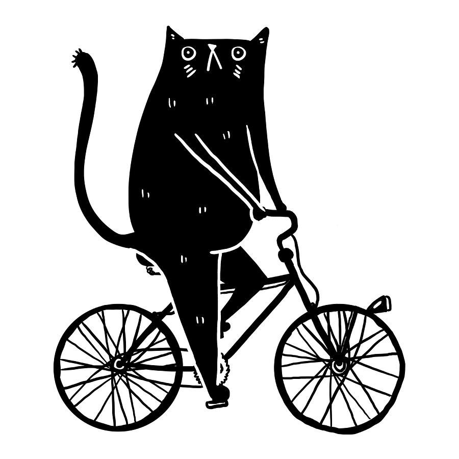 Cat On A Bike Black Poster boy Painting by Will Young | Fine Art America