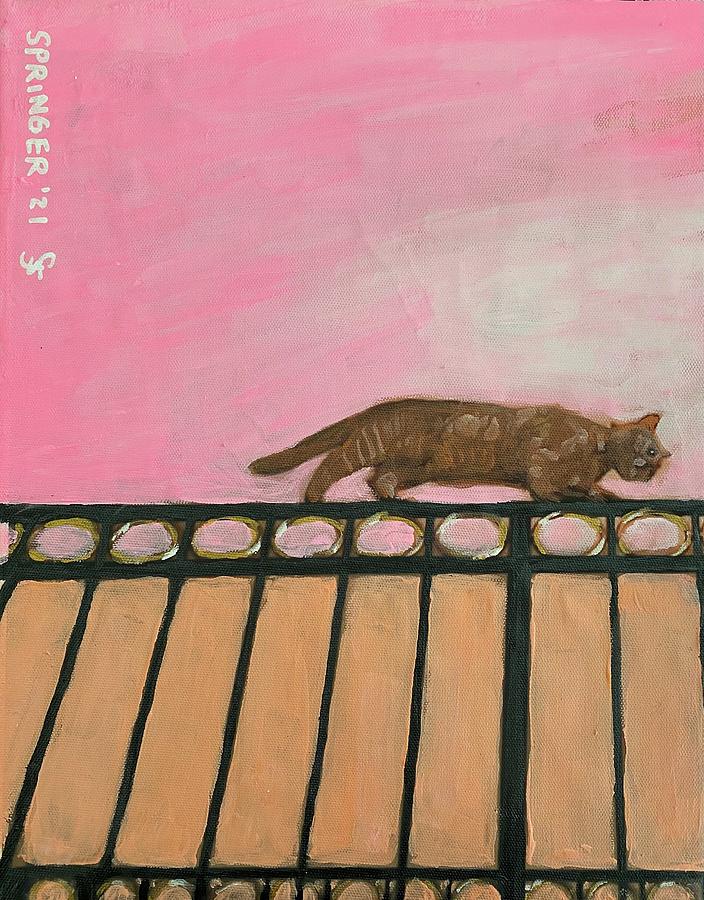 Cat on a rail Painting by Gary Springer