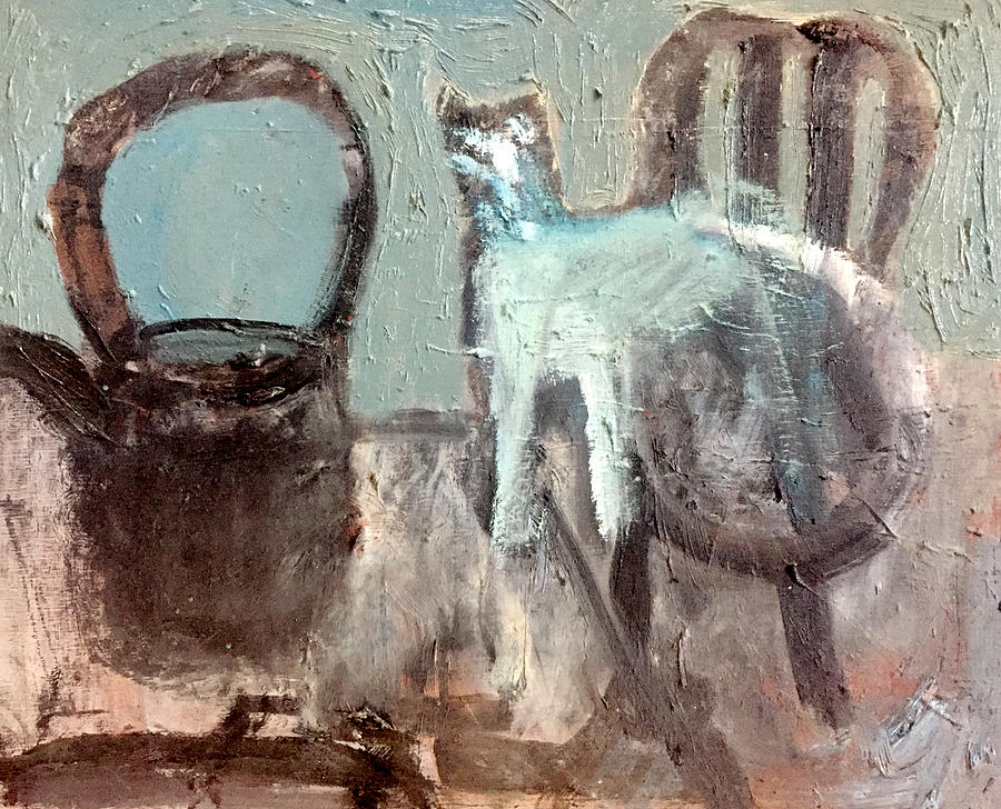 Cat on Chair with Kettle Painting by Edgeworth Johnstone