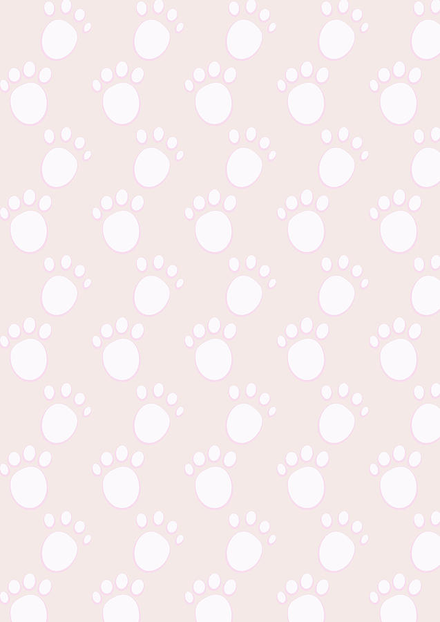 Cat Paw Prints White on Pink Digital Art by Lenny Carter
