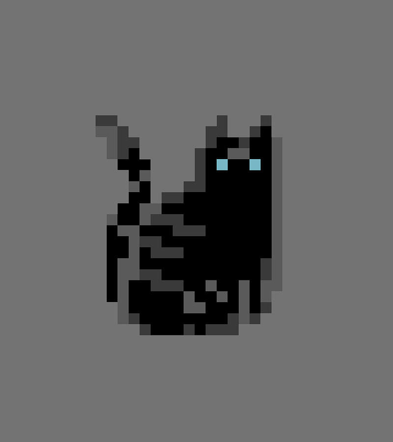 Cat Pixel Art Black Dark Digital Art By Andrea