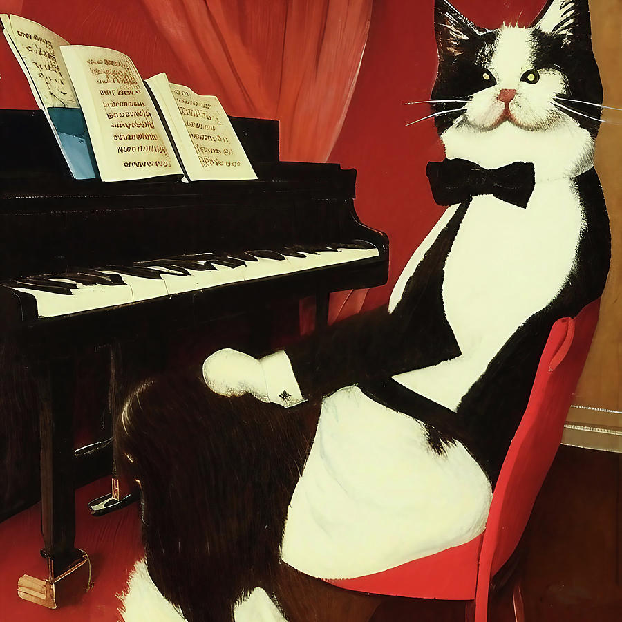 Cat Playing the Piano Digital Art by Caterina Christakos