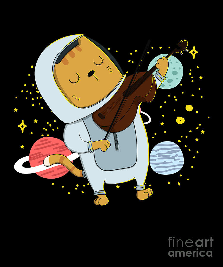 Cat Playing Violin In Space Cats In Space Print Drawing by Noirty Designs -  Pixels