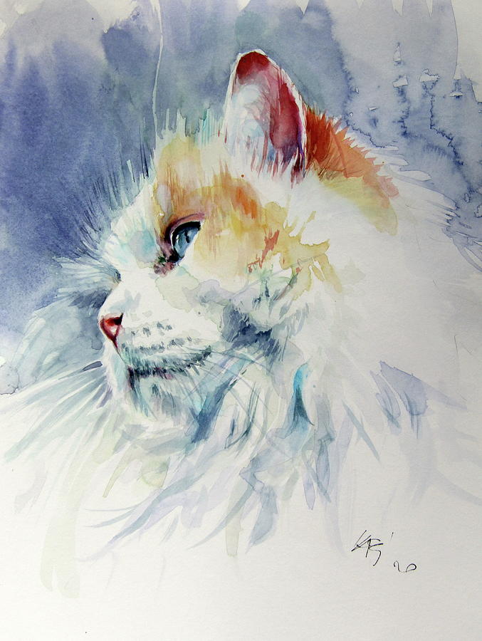 Cat portrait Painting by Kovacs Anna Brigitta
