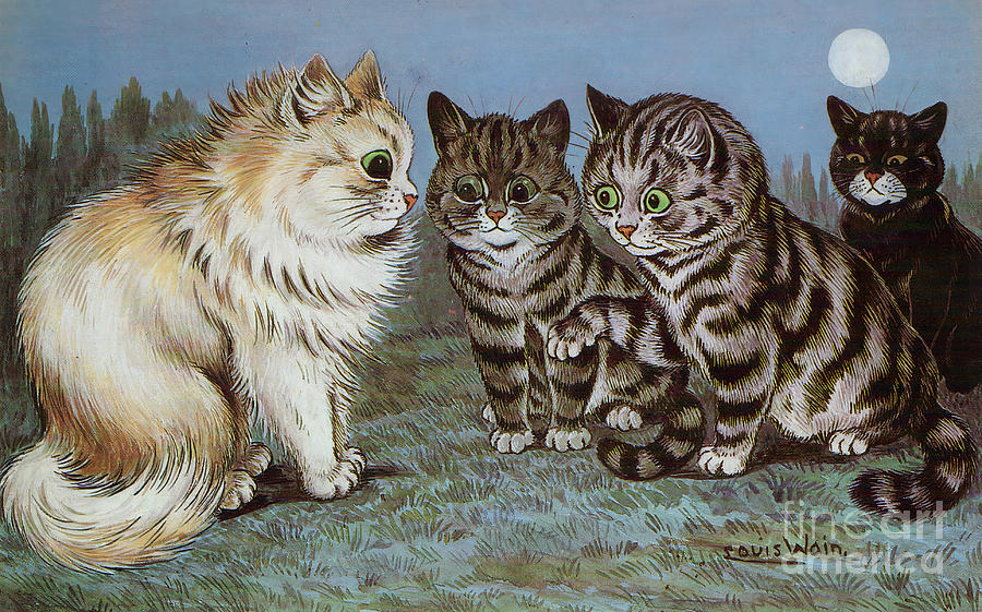 Cat Print Louis Wain Cat Art The New Arrival Mixed Media by Kithara Studio
