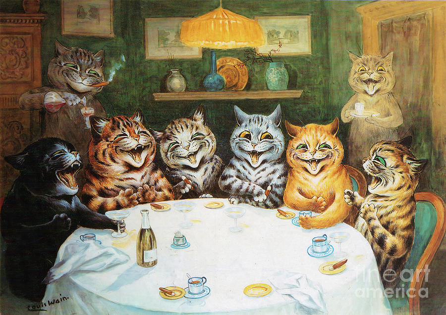Cat Print Louis Wain Cats Vintage Art The After Dinner Speaker Mixed Media by Kithara Studio