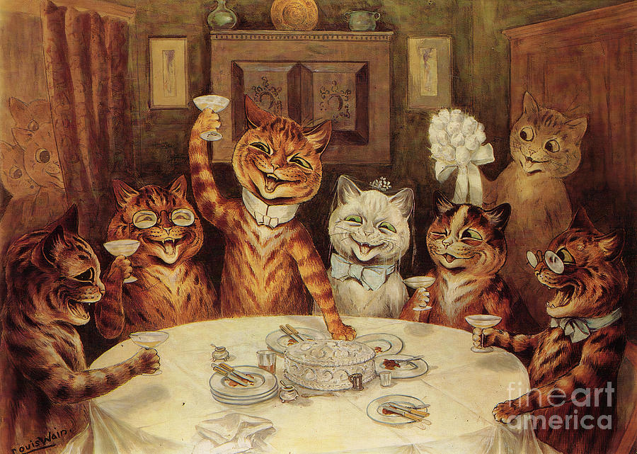 Cat Print Louis Wain Cats Vintage Art The Wedding Breakfast Painting by Kithara Studio