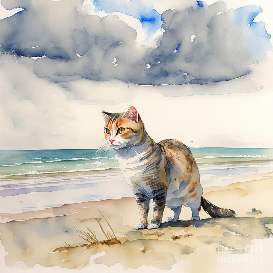 Summer Painting - Cat Profile At The Beach by N Akkash