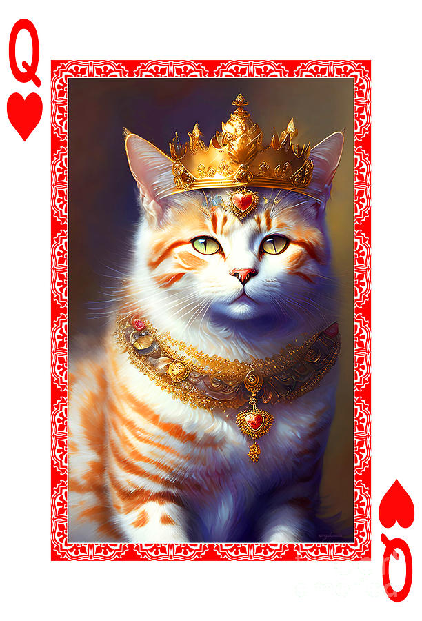 Cat Queen of Hearts 20230218a Playing Card Mixed Media by Wingsdomain Art and Photography