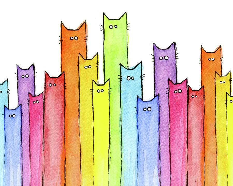 Cat Painting - Cat Rainbow Pattern by Olga Shvartsur