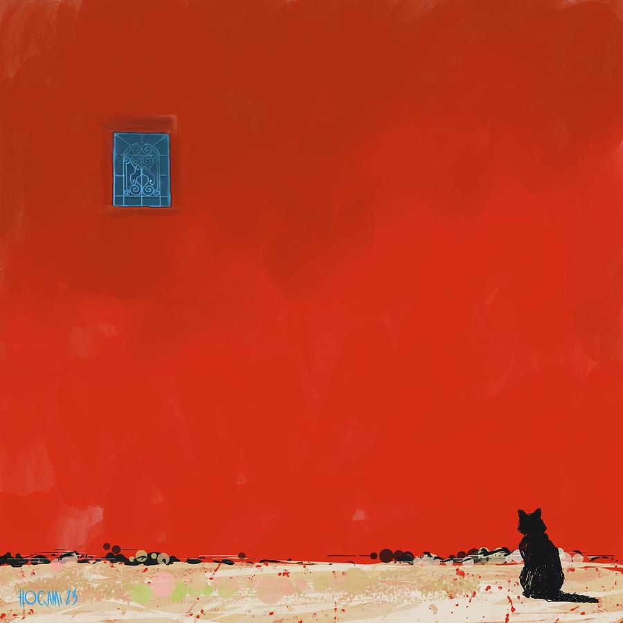 Cat red wall Digital Art by Hogami Art - Fine Art America