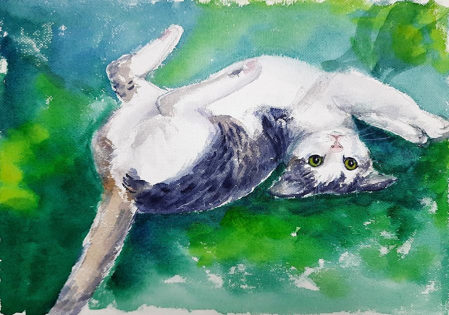 Cat roll Painting by Asha Sudhaker Shenoy