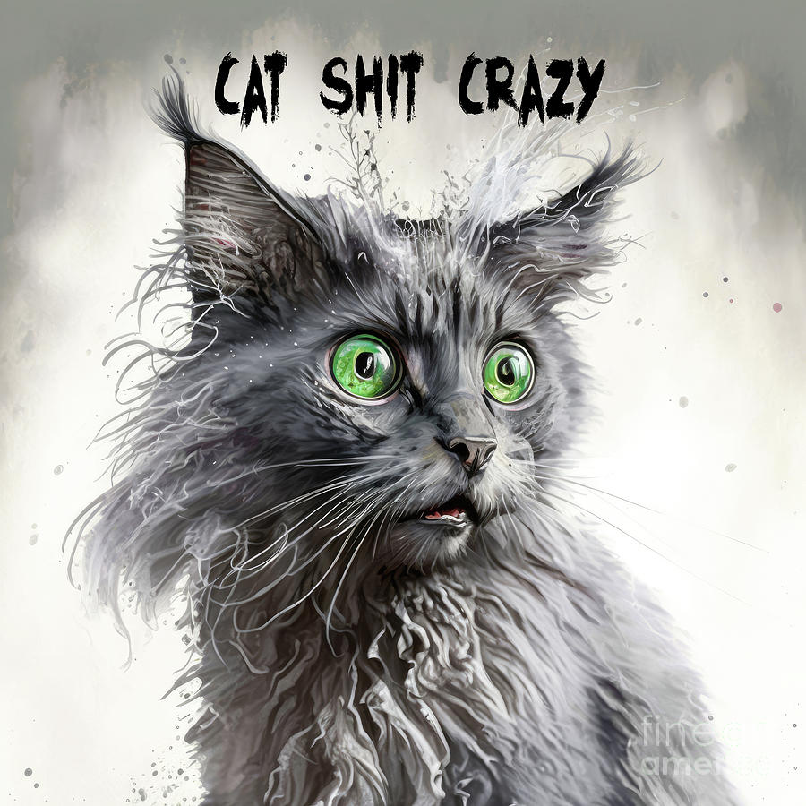 Cat Painting - Cat Shit Crazy by Tina LeCour