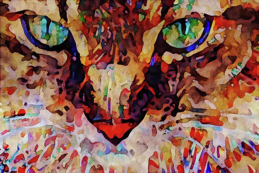Cat Staring Contest Mixed Media by Peggy Collins