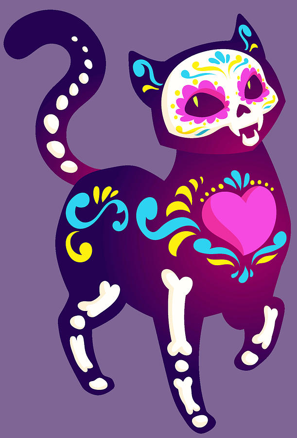 Cat Sugar Skull Mexico Calavera Dia De Los Muertos Halloween Painting by Tony Rubino