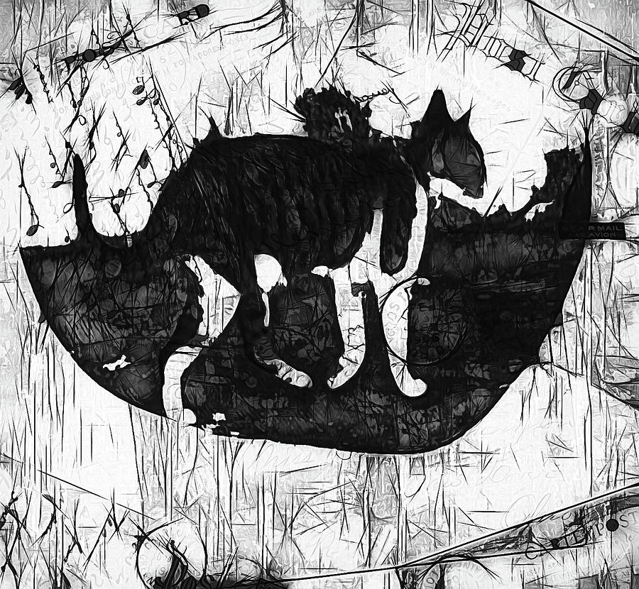 Cat Travels in Black and White  Mixed Media by Kandy Hurley