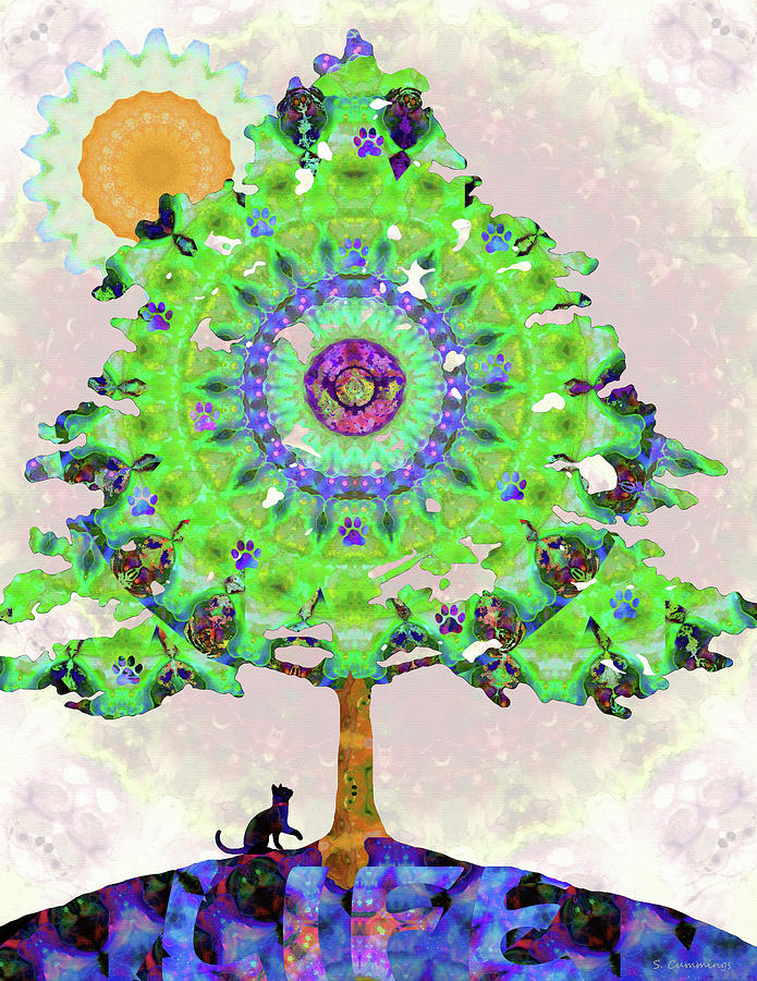 Primary Colors Painting - Cat Tree Of Life Art - Cat is Life - Sharon Cummings by Sharon Cummings
