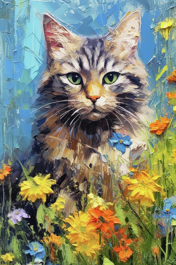 Cat with flowers Digital Art by Imagine ART
