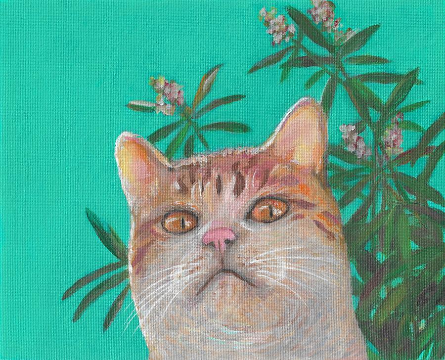 Cat under Loquat Tree Painting by Kazumi Whitemoon