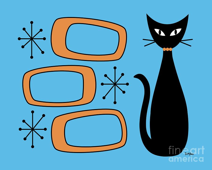 Cat with Mid Century Modern Oblongs  Digital Art by Donna Mibus