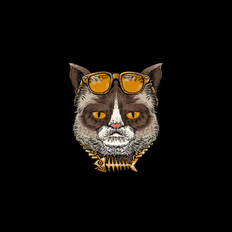 Cat With Sunglasses and Fishbone Necklace Digital Art by Sambel Pedes