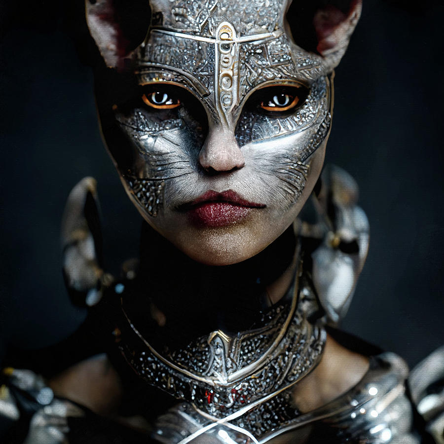 Cat Woman Warrior Portrait Digital Art by Peggy Collins