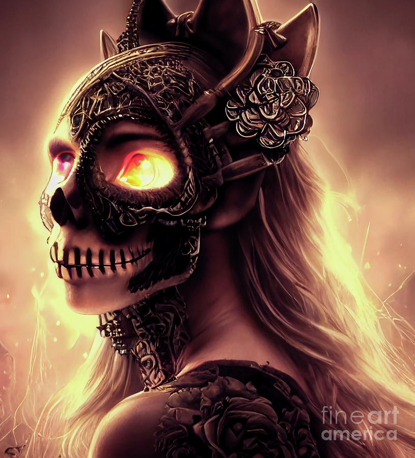 Cat Woman With Fiery Eyes And  Burning Hair Digital Art