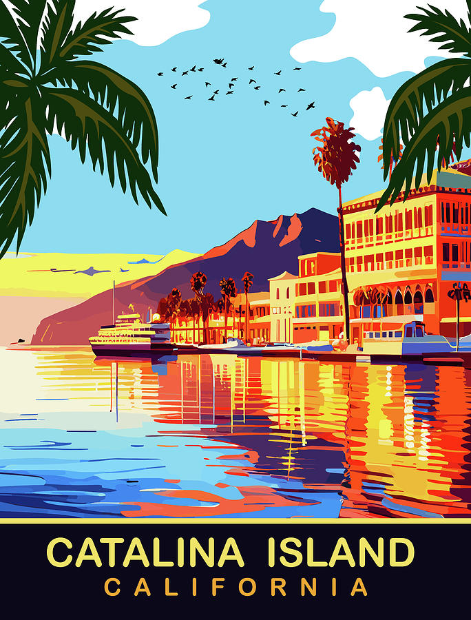 Boat Digital Art - Catalina Island, City Waterfront by Long Shot