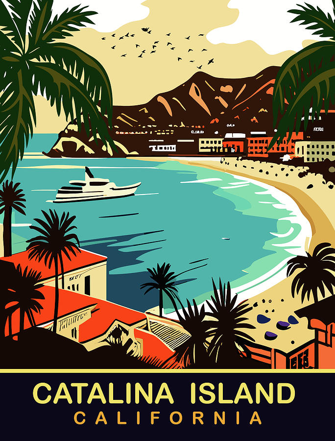 Vintage Digital Art - Catalina Island Coast by Long Shot