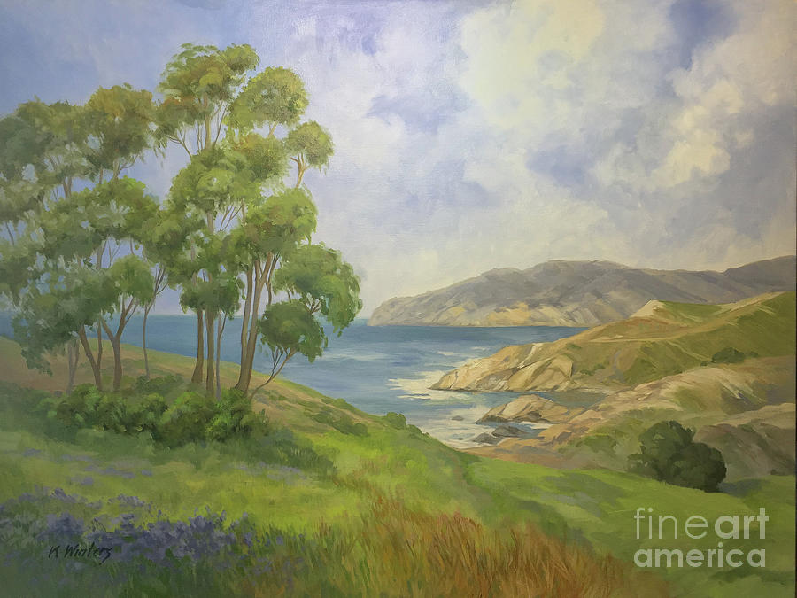 Landscape Painting - Catalina Little Harbor with Eucalyptus Trees by Karen Winters