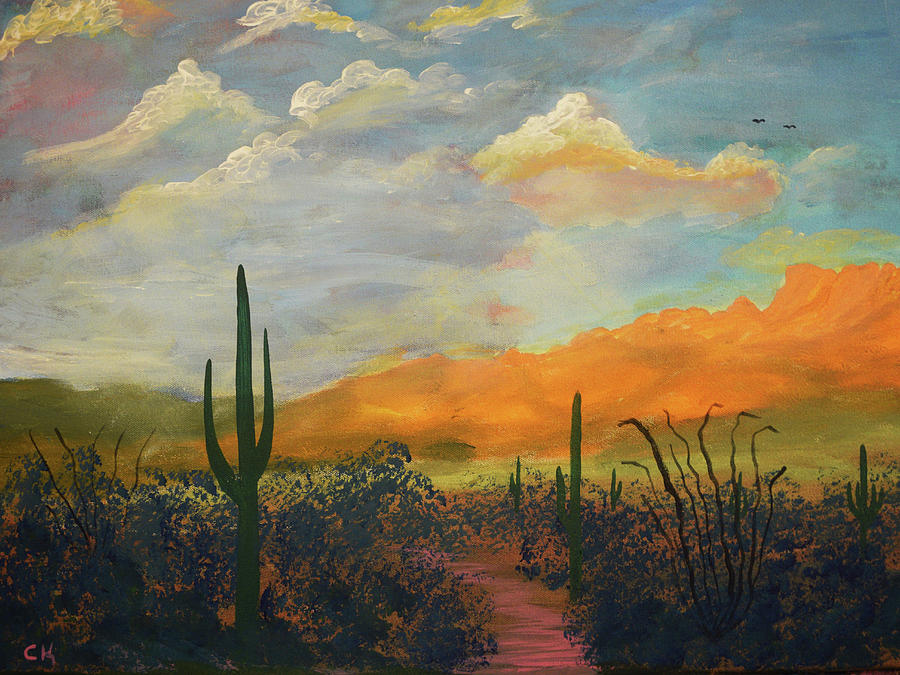 Catalina Mountains Sunset Light from Oro Valley Painting by Chance Kafka