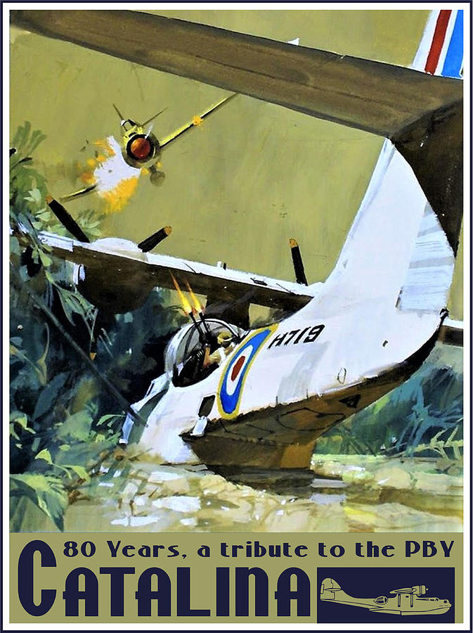 Pby Catalina Drawing - Catalina under attack by Hans Wiesman Pby Catalina Drawing - Catalina under attack by Hans Wiesman