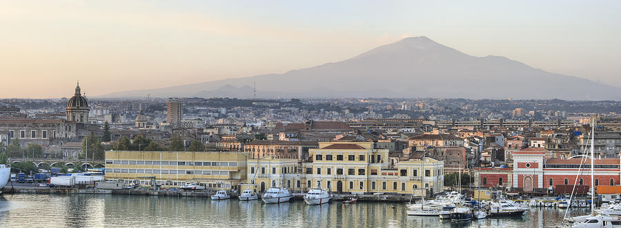 Catania Sicily and Mount Etna Panorama (XXXL) Photograph by DaveLongMedia