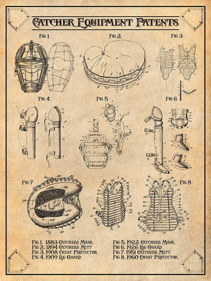 Baseball Catcher Mask Vintage Patent Drawing