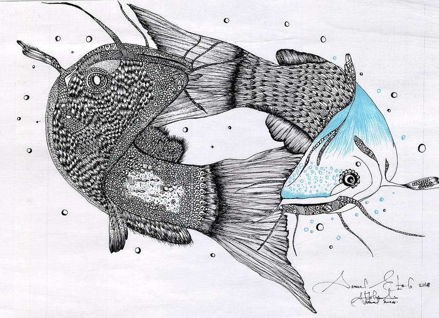 Fish Drawing - Catfish ying yang by Samuel Etoh