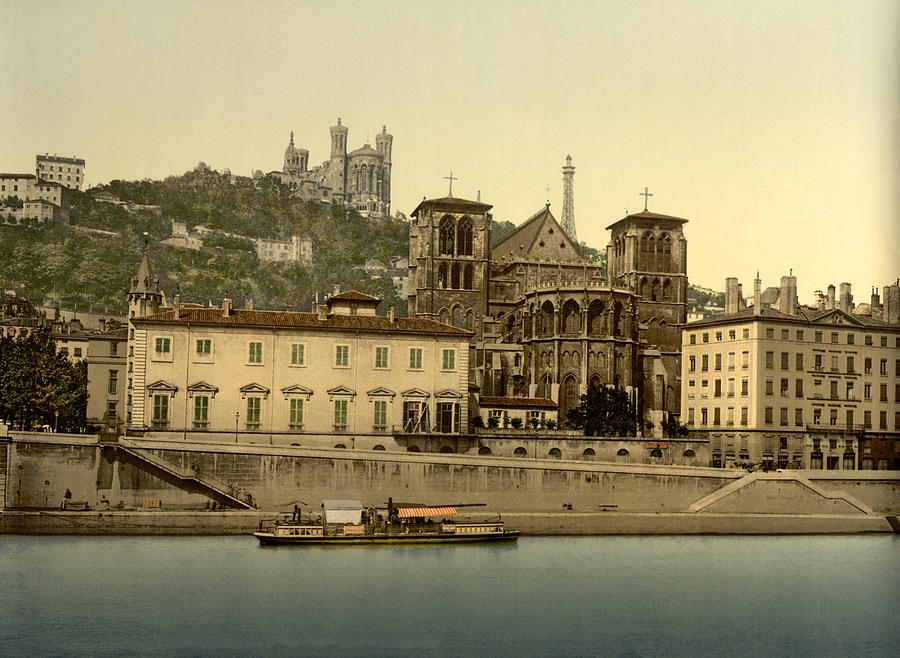 Cathedral and Notre Dame de Fourviere - France Circa 1890 Photochrom Photograph by War Is Hell Store