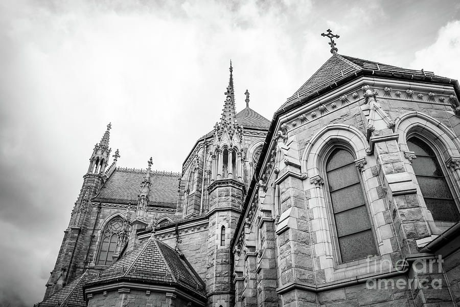 Cathedral Basilica Of The Sacred Heart - Entirety Bw Photograph