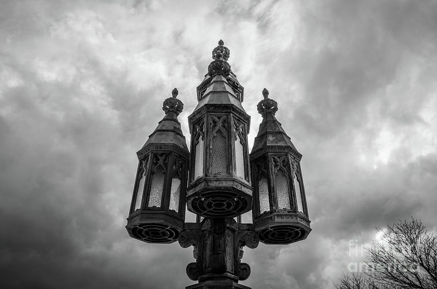 Cathedral Basilica Of The Sacred Heart - Isolated Light Fixture Bw Photograph