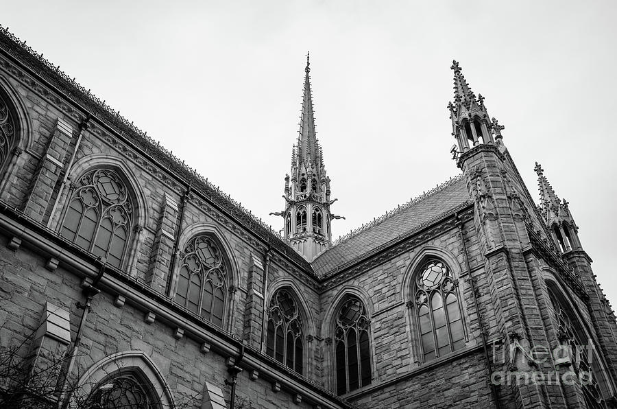Cathedral Basilica of the Sacred Heart - Spire BW Photograph by Len Tauro