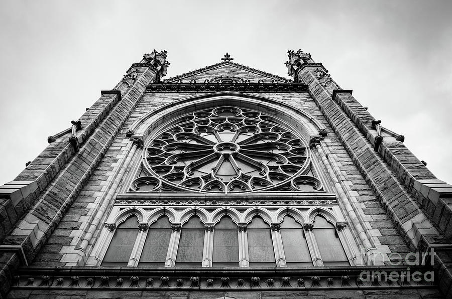 Cathedral Basilica Of The Sacred Heart - Stained Glass Tower Bw Photograph